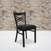 Flash Furniture Hercules Series Black ''X'' Back Metal Restaurant Chair with Black Vinyl Seat XU-6FOBXBK-BLKV-GG